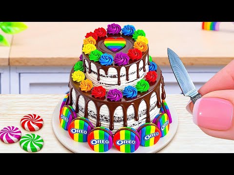 Mini Rainbow Oreo Cake Recipe 🌈🍫 Satisfying Mini Rainbow Cake Decorating by Mini Cake