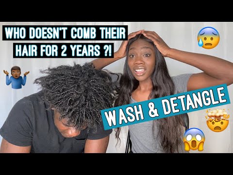 Wash and DETANGLED His Thick Type 4 Hair (after 2 years) | Freeform dreads