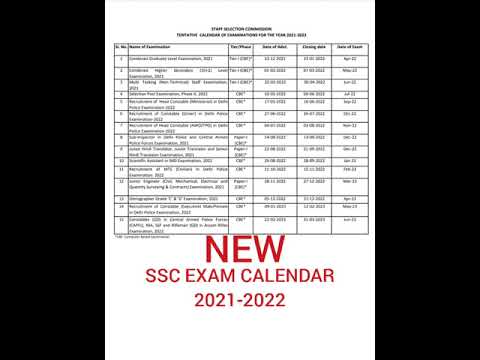 SSC NEW EXAM CALENDAR 2021-22