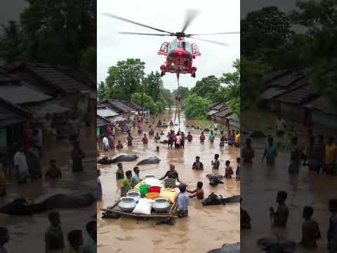 Red Rescue Halicopter Trying to Save Poor Peoples #yt #ytshorts #flood #villagerlifestyle #plzsbcrib