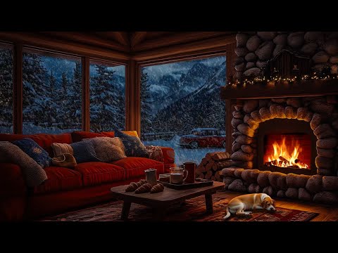 Solution for Insomniacs | Listen to the Sound of snowstorm and Fireplace Cabin | Peaceful Sleep