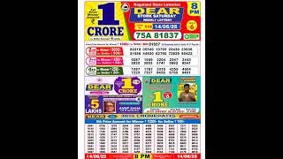 NAGALAND Lottery SAMBAD DEARNIGHT 08 PM RESULT TODAY 14.06.2025 STATE DEAR LOTTERY