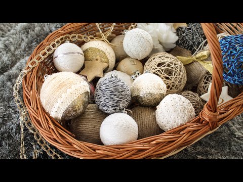 DIY Elegant Christmas wrapped globes: yarn, glitter & lace. Glam Christmas tree