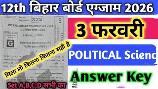 12th Political Science Answer Key | 3 Feb Pol | Political Science Answer Key 2026 | Class 12 | 3 Feb
