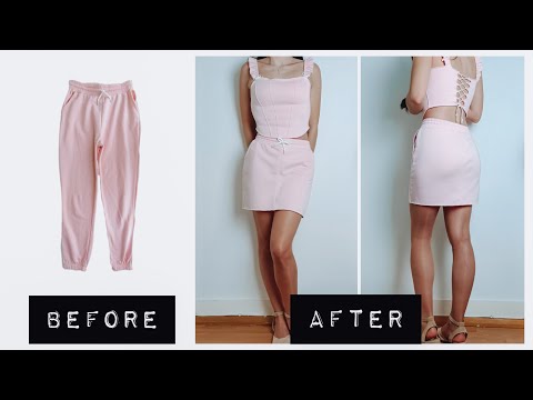 DIY - How to turn an JOGGERS into a 2 PIECE OUTFIT (Corset Top +  Skirt) ❤️ Upcycling clothes