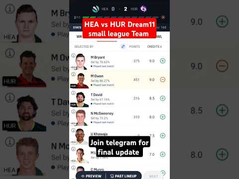 HEA vs HUR BBL T20 Dream11 Prediction today| BH vs HH BBL Dream11 SL Mini GL Team #trending