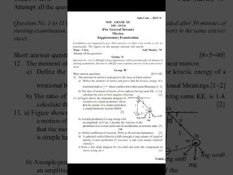 NEB Class 12 Physics Question 2081 set "A" #physics
