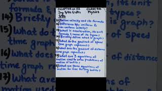 Class 9th Physics Chapter 2 important questions #class9thphysics #education #easyphysics #ImpQs