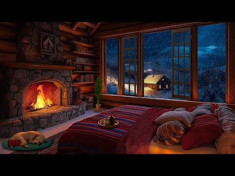 Relax with a Cozy Cabin View and Night Snowstorm Sounds | Soothing Audio for Relaxation and Healing