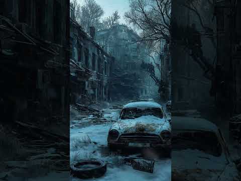 The cold atmosphere in the snowstorm night in the deserted city