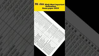 9th class Math Most important Definations Guess 2023 #shorts