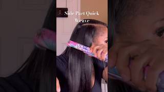 Side part quick weave with leave out ✅ #quickweave #hairtutorial