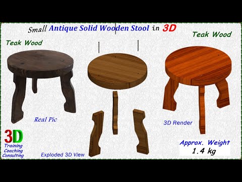 SMALL Antique WOODEN STOOL in 3D Design, #3Dmodeling,#creo,#solidworks,#fusion360,#antiquefurniture