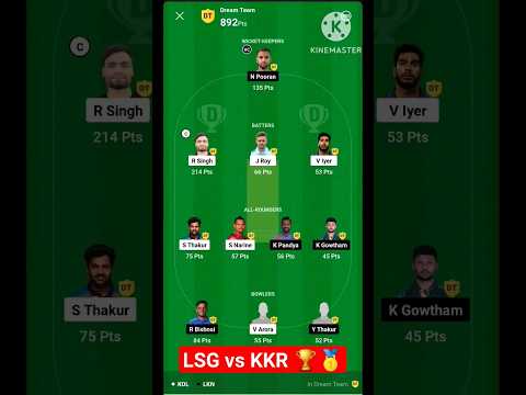 🏆 LSG vs KKR 🏆 || lsg vs kkr winner dream 11 #dream11 #iplt20