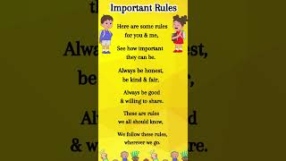 Important Rules Poem | English Poem for Kids | Poem in English for Kids | Poems | Kids Poems 👧👦