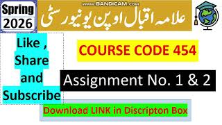 ⏩ AIOU Code 454 Solved Assignment No.1 & 2 Spring 2026 || TV Broadcasting || Bachelor BA/B.Com/ADP