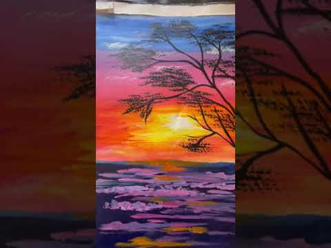 Easy sunset for beginners || Acrylic Painting short video