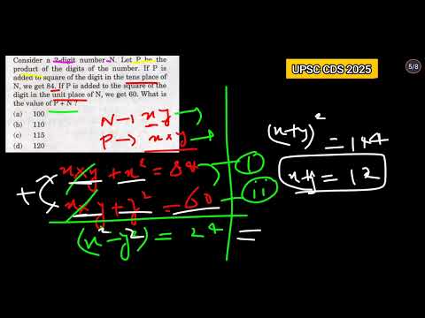 UPSC CDS 2025 🔥 | Consider a 2-digit number N. Let P be the product of the digits of the number.