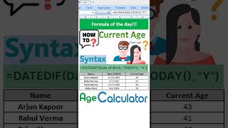 #shorts #exceltutorial #basicofexcel #excelformula #exceltricksandtips #agecalculator #learnexcel