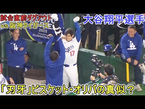 試合直前ウォームアップ＆ダグアウト～ビスケット・オリバ？～【大谷翔平選手】対阪神タイガース～エキジビションゲーム～Shohei Ohtani vs Hanshin Tigers 2025