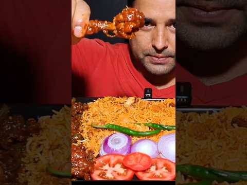 Chicken Biryani With Spicy Chicken Lollipop Eating / #ChickenBiryani #ChickenLollipop #ASMEEATING