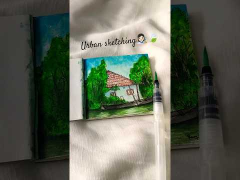 Urban sketch of peaceful backwater life👩🏻‍🎨🛶#Sketch  #Backwater #Kerala #house #peace #Art #Explore