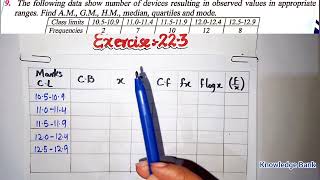 Exercise 22.3 class 10 maths question 9 | Find A.M., G.M., H.M., median, mode of grouped data| sindh
