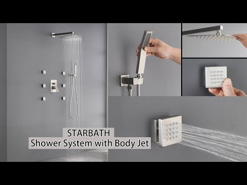 STARBATH Shower System with Body Jet Brushed Nickel Wall Mounted 10/12 Inch