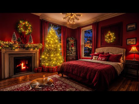 Peaceful and Splendid Night in Christmas Bedroom | Fireplace Sounds and Soft Snow | ASMR