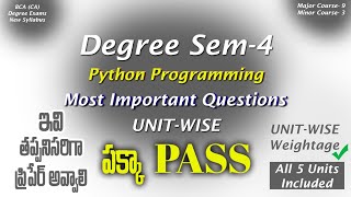 Degree Semester 4 - Python Programming Most Important Questions UNIT-WISE Weightage PASS Exam Easily