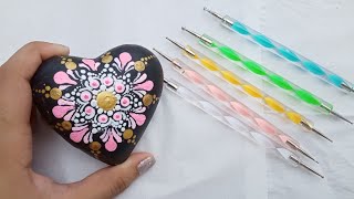 Mandala Art On Heart Shape Stone | Easy mandala Art for beginners #shorts | Painting Pot Gallery