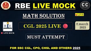 8th March 2025 | 🔴Live RBE mock solution of CGL 2025.  | Must watch🔥 #cgl