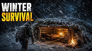 Alone in a Blizzard | Building a Log Shelter & Surviving Extreme Cold