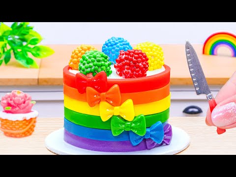 Rainbow Cake Fondant Bow🌈Amazing Miniature Rainbow Cake Recipe Decorating🌈Yummy Rainbow Cake