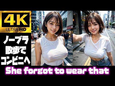 【ノーブラ散歩】下着をつけずにコンビニ行ったら、近所のおじさんに見られすぎた No Bra Stroll 【4K AI Art】