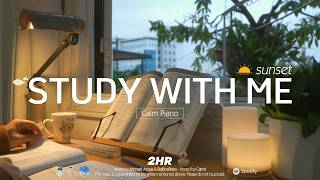 🥕2-HOUR STUDY WITH ME  at Sunset 🌇 | 🎹Calm Piano | Pomodoro 25-5