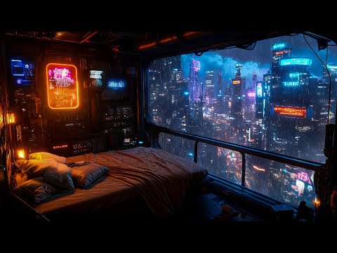 Deep Sleep Escape: Rain And Ambient Music | Futuristic Cyberpunk Bedroom Soundscape