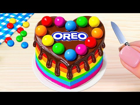 Mini Rainbow Cake Recipe With Chocolate | Stunning Rainbow Heart Cake Decoration Ideas