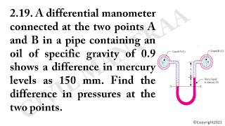 A differential manometer connected at the two points A and B in a pipe containing an oil of specifi