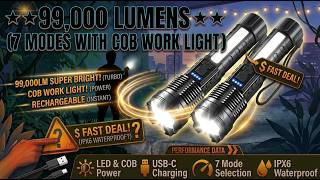 99,000 Lumens LED Flashlight Review – 7 Modes, COB Light & IPX6 Waterproof! 🔦⚡