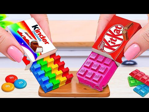 Rainbow KINDER vs Pink KITKAT🌈🍫 | Satisfying Mini Chocolate Cake ASMR