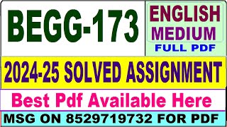 BEGG 173 solved assignment 2024-25 || begg 173 solved assignment 2025 in English || ignou begg173
