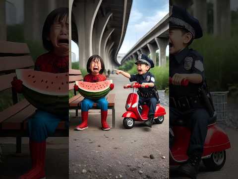 Little police officer laughs seeing Spider-Man girl crying #avengers​ #ironman​ #sirenhead​ #shorts​