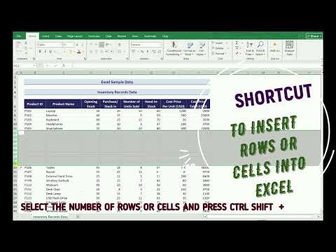 How to insert rows , columns or cell in Excel using a #shortcut