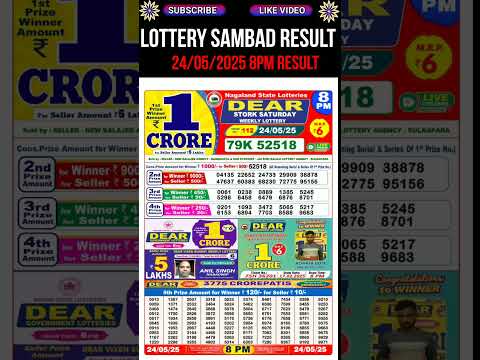 Nagaland State Dear Lottery Sambad Result Evening & Night 8PM Result 24.05.2025