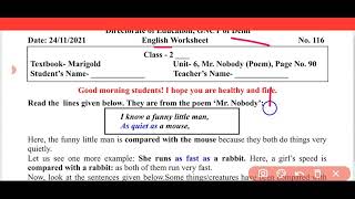 Doe Class 2 worksheet 116 english date 24/11/21