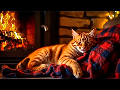 Fire Sounds for Ambiance Christmas Fireplace - 4K UHD - Cat Sleeping by the Fire for Relax