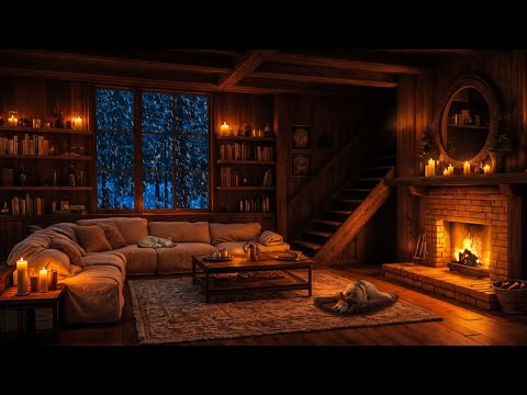 Cozy Atmosphere in a Log Cabin Helps Beat Stress, Insomnia | Fireplace Sounds, Winter Snowstorms