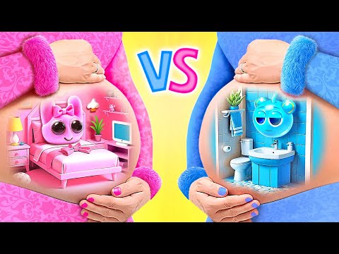 Pink VS Blue Room For Pregnant! *Cardboard Secret Room For Newborns In The Fridge*