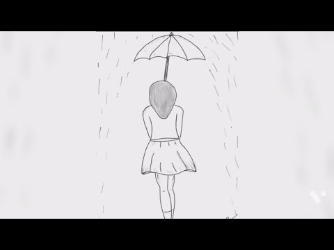 Beautiful girl in rain drawing. pencil drawing for beginners. #mrart .. how to draw a girl beginners